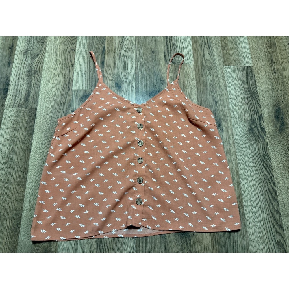 Paper Crane Tank Top, Women's Size Large, Orange White, Button Up, Allover Print